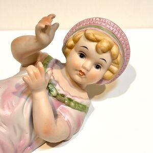 Vintage Bisque Hand Painted Piano Baby Girl